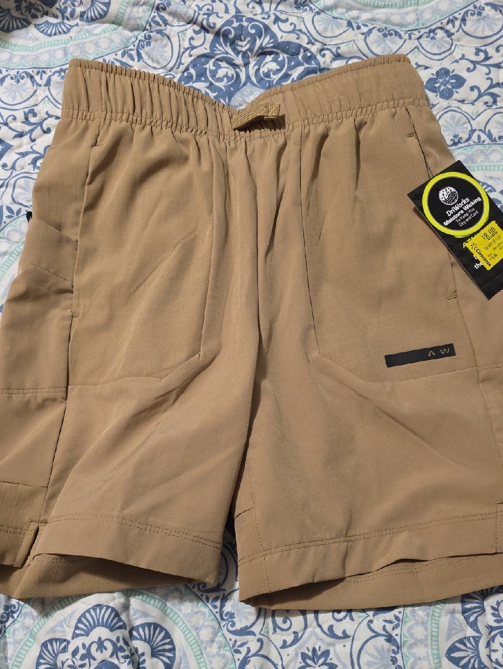 Athletic Works Tan Elastic-Waist Utility Shorts